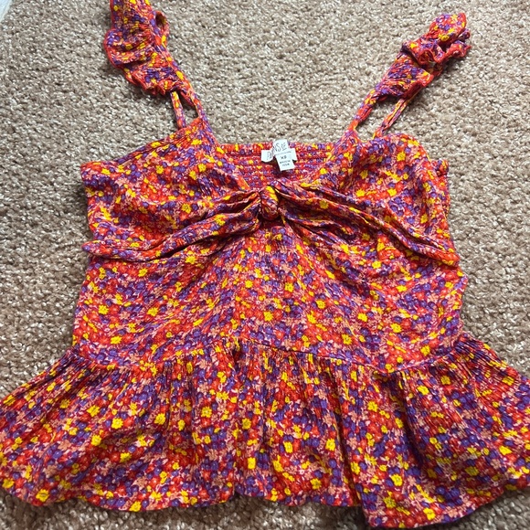 Bright Flower Print Multicolored Strap Crop Top - Picture 1 of 1